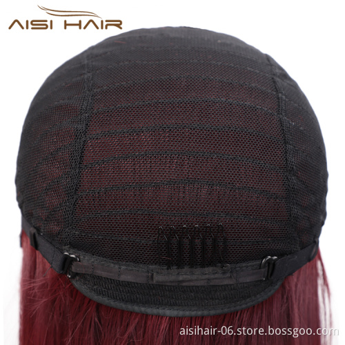 Aisi Hair Long Ombre Red Dark Root Wig Silky Straight Lace Frontal Wig Middle Part Synthetic Front Lace Hair Wigs For Women